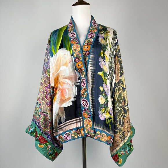 $650 NWOT Johnny Was Reversible Embroidered Silk Kimono Jacket Multi Size M - Picture 3 of 16